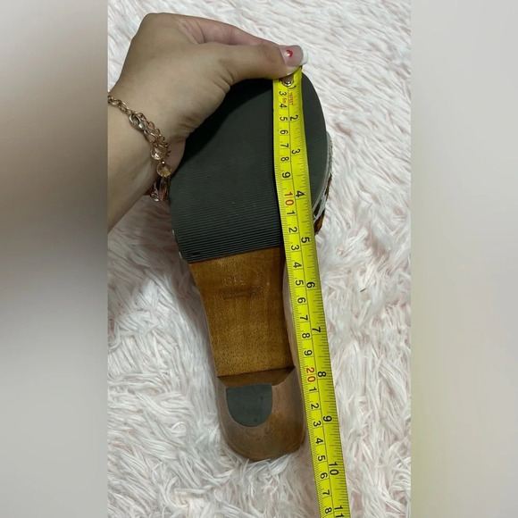 Bandolino Buckle Blue Brown Leopard Print Faux Fur Wood Clog Heels Women’s 8.5 - Picture 10 of 11